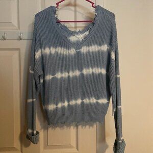 Jessica Simpson Blue and White Tie Dye Fringe Detail Sweater Size Small